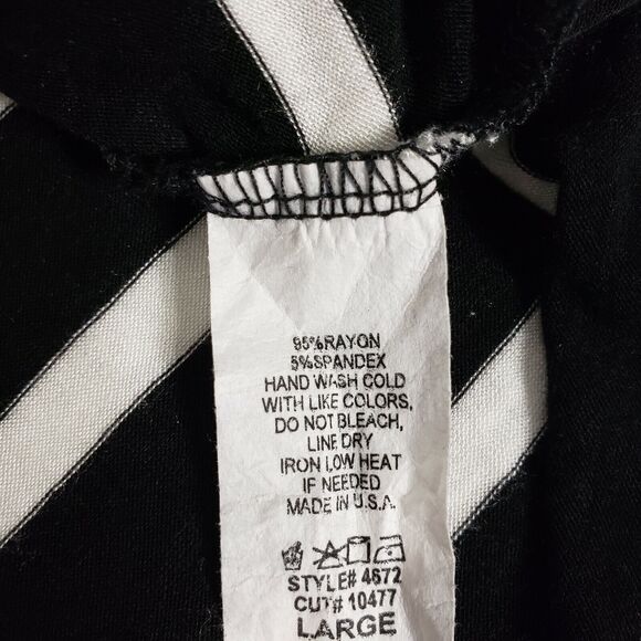 First Look Womens Tunic Top Large Black White Striped Knit Elbow Patches Pocket - Picture 9 of 9